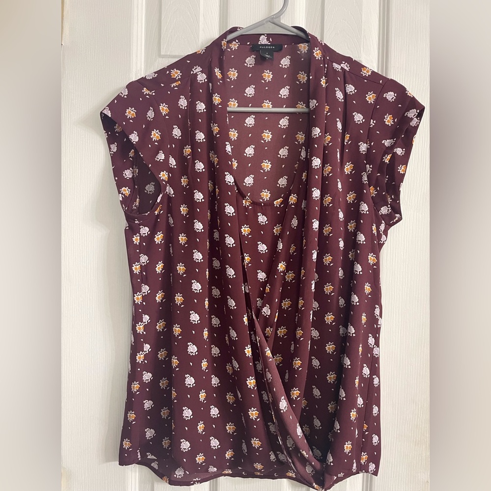 Halogen Purple Floral Blouse, Size S